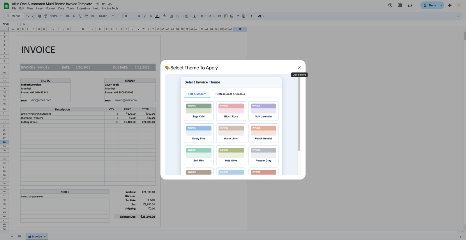 Invoice Theme Selector